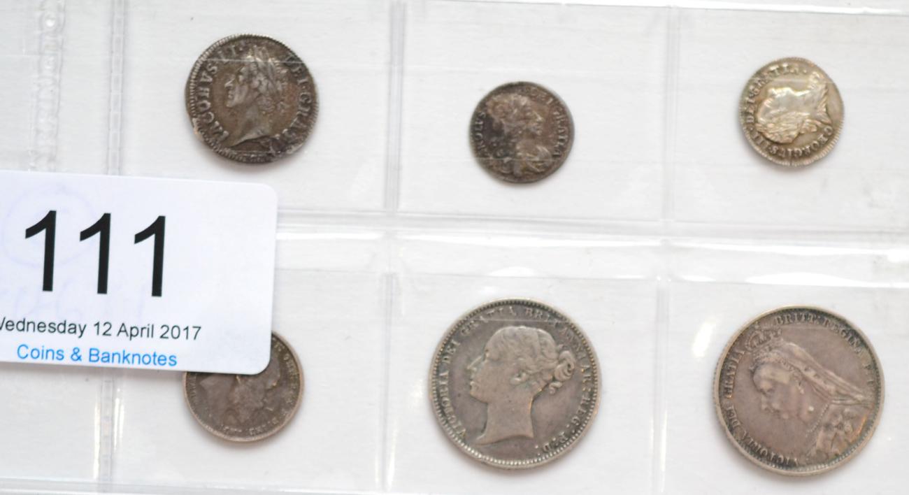 Lot 111 - 4 x Maundy Odds comprising: Charles II penny 1674, James II twopence 1686 excess metal in parts...