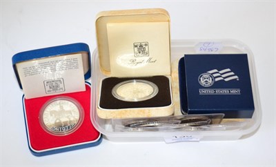 Lot 130 - 7 x UK Silver Crowns comprising: 1977 (proof), with cert, in CofI FDC, 2 x 1980 (proof) with certs