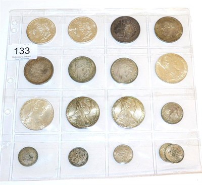 Lot 133 - 11 x Foreign Silver Coins comprising: USA 2 x 'Morgan' dollars 1881s AEF,  'Britannia' trade dollar