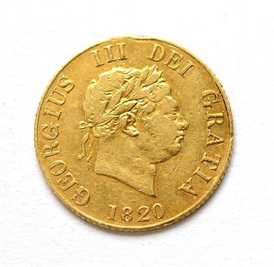 Lot 134 - George III Half Sovereign 1820, contact marks, traces of edge mount & slight rim indentation at...