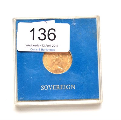Lot 136 - Sovereign 1982, card-mounted in a plastic case, AUNC