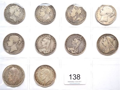 Lot 138 - 10 x Crowns comprising: 1820 LX contact marks, minor edge imperfections AFine, 2 x1821 SECUNDO both