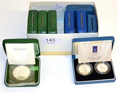 Lot 143 - 10 x UK Silver Proofs comprising: 6 x crowns: 1972(x4) & 1977(x2) with certs, in CofI, FDC, 2 x...