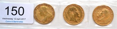 Lot 150 - 3 x Sovereigns comprising: 1896, 1910P & 1928SA, AFine or+