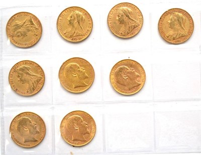 Lot 161 - 9 x Sovereigns comprising: 1893, 1896, 1898, 1899S, 1900, 1903, 1904, 1906 & 1907, cased, generally