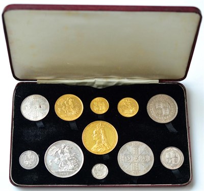 Lot 167 - Victoria, Gold & Silver Specimen Set 1887 comprising: gold £5, £2, sovereign & half sovereign