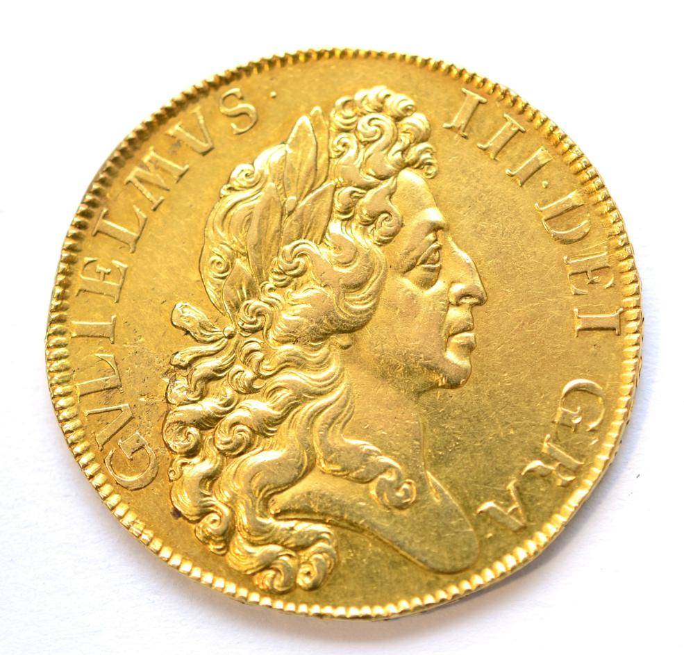 Lot 238 - William III, 5 Guineas 1701 DECIMO TERTIO, second laureate bust ('fine work'), rev. crowned...