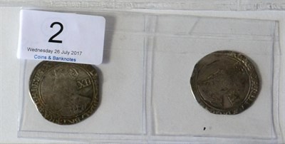 Lot 2 - Charles I, 2 x Shillings: (1) MM triangle, large Briot's bust with double-arched crown, rev....