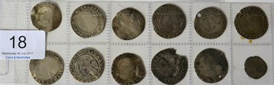 Lot 18 - Elizabeth I, 11 x Sixpences, comprising: third/fourth issue: 1564 MM pheon, 1565 MM rose, 1567...