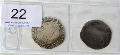 Lot 22 - James I, 2 x Shillings: (1) fourth bust MM escallop, full, round flan, parts of bust weak, good...