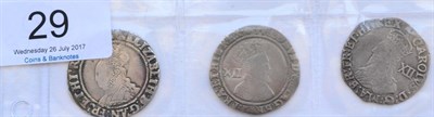 Lot 29 - 3 x Shillings comprising: Elizabeth I second issue, MM martlet, full, round flan with full,...