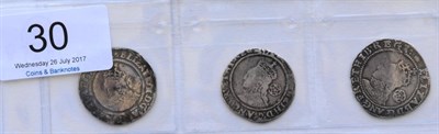 Lot 30 - Elizabeth I, 3 x Sixpences comprising: 1571 third/fourth issues, MM castle, intermediate bust,...