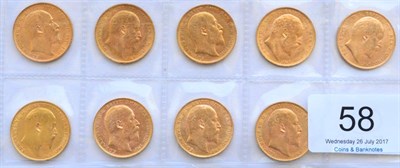 Lot 58 - Edward VII, a Complete Date Run of 9 x Sovereigns: 1902M, 1903S, 1904S, 1905M, 1906, 1907,...