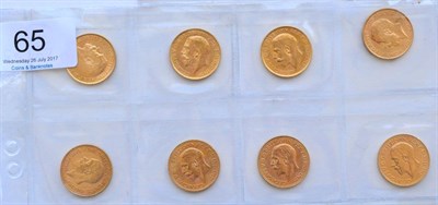 Lot 65 - 8 x Pretoria Mint Sovereigns: 1925SA to 1932SA inclusive, generally VF or+