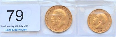 Lot 79 - George V, Sovereign 1911 minor contact marks AVF & half sovereign 1911 GFine