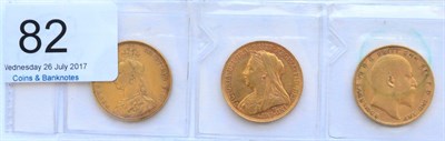 Lot 82 - 3 x Sovereigns: 1890 contact marks o/wise GFine, 1900M minor marks AVF & 1903 hairlines,...