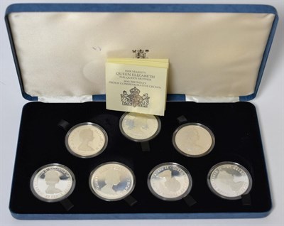 Lot 85 - A Set of 7 x Silver Proof Crowns issued for the Queen Mother's 80th Birthday 1980 & comprising: GB