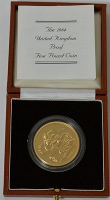 Lot 87 - Gold Proof £5 1984, 40.05g, 22ct gold, with cert, in CofI, FDC