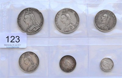 Lot 123 - Victoria, a Set of 6 x Jubilee Head Silver Coins 1887 comprising: crown obv. edge knocks at 2 &...