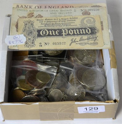 Lot 129 - Miscellaneous Coins & Banknotes including: 8 x CuNi crowns: 1951(x2) no certs or BofI, 1953(x2)...