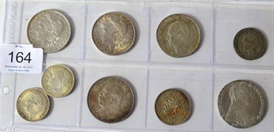 Lot 164 - 9 x Foreign Silver Coins comprising: USA 2 x 'Morgan' dollars 1881 & 1887, Netherlands 2½...