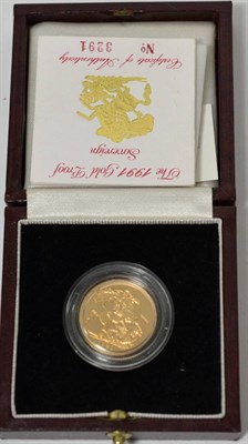 Lot 169 - Proof Sovereign 1991, with cert, in CofI, FDC