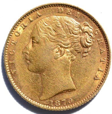 Lot 173 - Victoria Sovereign 1870 die 82, 'shieldback,' WW in relief on truncation, minor contact marks,...