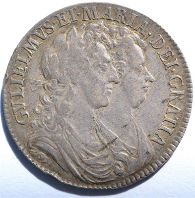 Lot 178 - William & Mary Halfcrown 1689 PRIMO first busts, first crowned shield, crown with caul frosted...