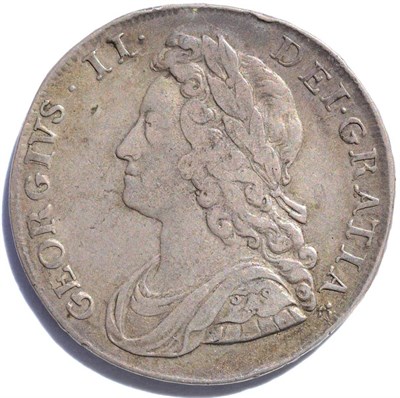 Lot 181 - George II Halfcrown 1734 SEPTIMO, young laureate & draped bust, roses & plumes in angles; minor rim