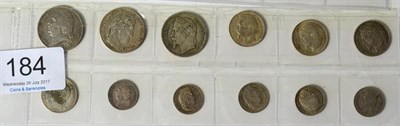 Lot 184 - France, 12 x 19th Century Silver Coins comprising: 3 x 1 franc: 1822A, 1842A & 1867A GFine, 4 x...