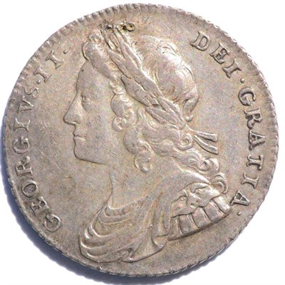 Lot 187 - George II Shilling 1727 young laureate draped bust, plumes in angles; obv. small dig above bust...