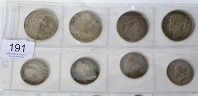 Lot 191 - 4 x Crowns comprising: 1695 OCTAVO first draped bust, contact marks/flecking & small, shallow, edge