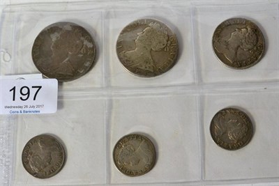 Lot 197 - Anne, 6 x Silver Coins comprising: 2 x crowns: 1707E SEXTO second draped bust, post-Union with...