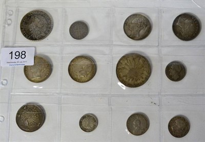 Lot 198 - 12 x Foreign Silver Coins comprising: Prussia thaler 1784A, Portugal 80 reis John V, no date...