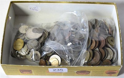 Lot 235 - 460+ Foreign Coins including 128 x silver (weight 625g) a few holed or o/wise damaged