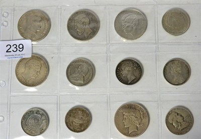 Lot 239 - 12 x Foreign Silver Coins comprising: Latvia 5 lati 1932, Romania 5 lei 1883, 2 x 500 lei 1941...