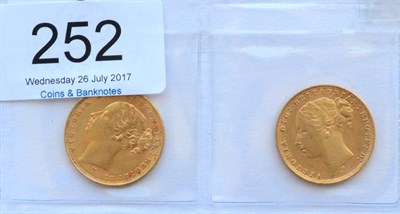 Lot 252 - Victoria, 2 x Sovereigns: 1879M contact marks VF/GVF & 1880M AVF/VF