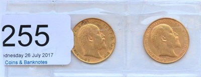 Lot 255 - Edward VII, 2 x Half Sovereigns: 1909 & 1910 AVF to VF