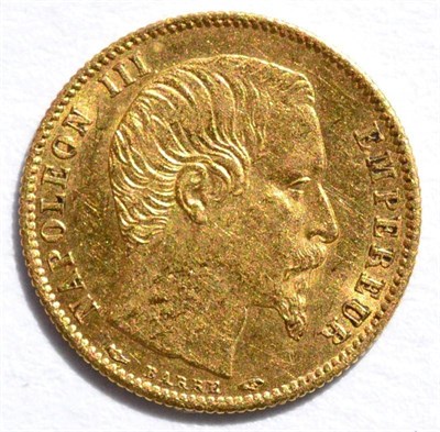 Lot 257 - France, Gold 5 Francs 1854A, obv. bust of Napoleon III, milled edge, 1.61g, .900 gold, GVF/AEF