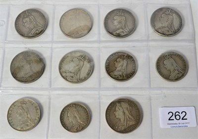 Lot 262 - Victoria, 10 x Jubilee Head Silver Coins comprising: 6 x crowns: 1887(x2, one AVF), 1889(x3) &...