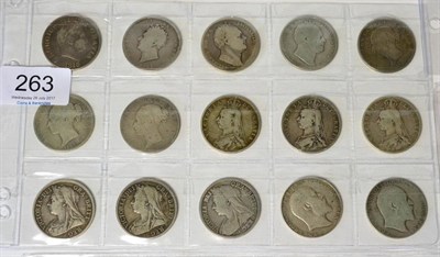 Lot 263 - 15 x Halfcrowns comprising: 1818, 1825, 1836, 1837, 1876 Fair/VG, 1883 Fair/AFine, 1885 Fair/AFine