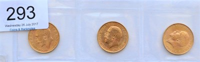 Lot 293 - George V, 3 x Sovereigns: 1911 AVF, 1913 VF & 1925SA GVF