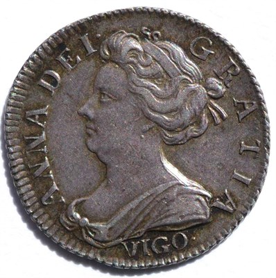 Lot 303 - Anne Sixpence 1703 VIGO, pre-Union with Scotland, plain in angles; virtually flawless edge &...