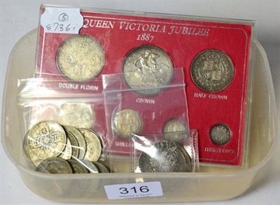 Lot 316 - Victoria, Golden Jubilee Silver Set comprising: crown minor contact marks/hairlines GVF, double...