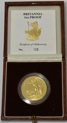 Lot 320 - Britannia Gold Proof £100 1991, 1oz fine gold, 34.04g, with cert, in CofI, FDC