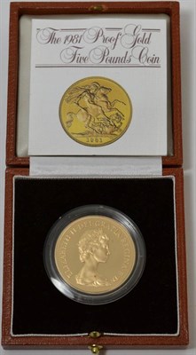 Lot 321 - Gold Proof £5 1981, obv. Machin portrait of the Queen, rev. St George & Dragon, 39.94g, 22ct...