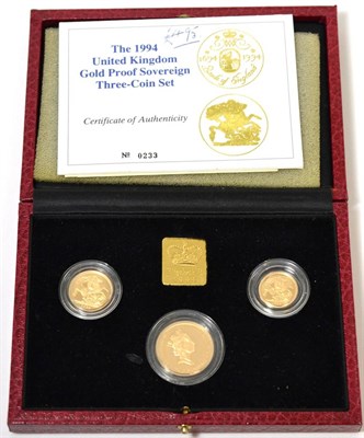 Lot 322 - Gold Proof Sovereign Three-Coin Set 1994 comprising: double sovereign (£2) '300th Anniversary of