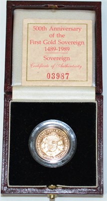 Lot 324 - Proof Sovereign 1989 '500th Anniversary of the First Gold Sovereign 1489 - 1989,' with cert,...