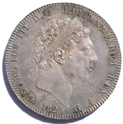 Lot 332 - George III Crown 1820 LX, barely discernible obv hairlines & slightly patchy toning o/wise...