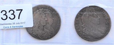 Lot 337 - William & Mary Halfcrown 1689 PRIMO, first busts, first shield, caul & interior frosted with...